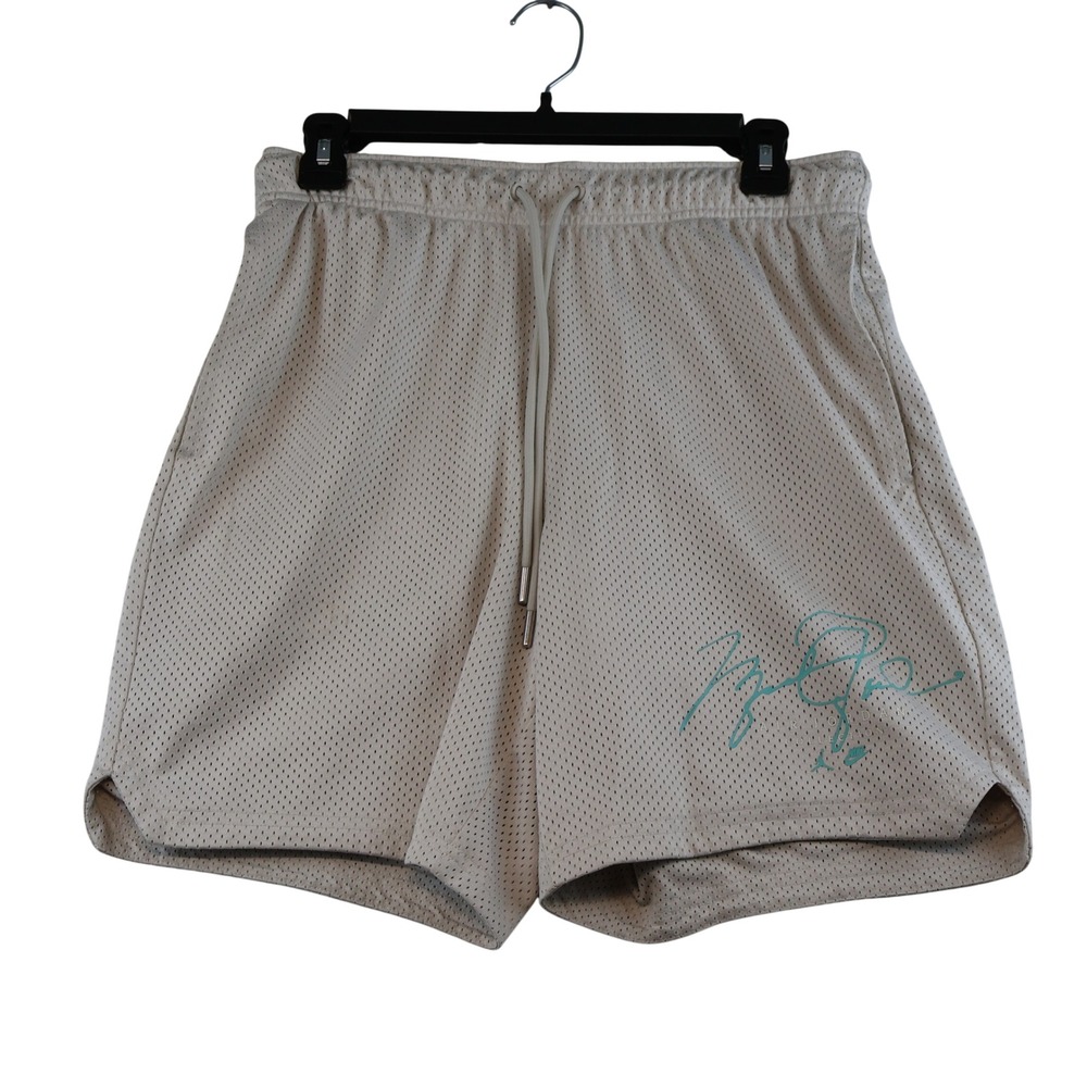 Jordan Mens Small Flight Collection Mesh Basketball Shorts Beige Teal Signature